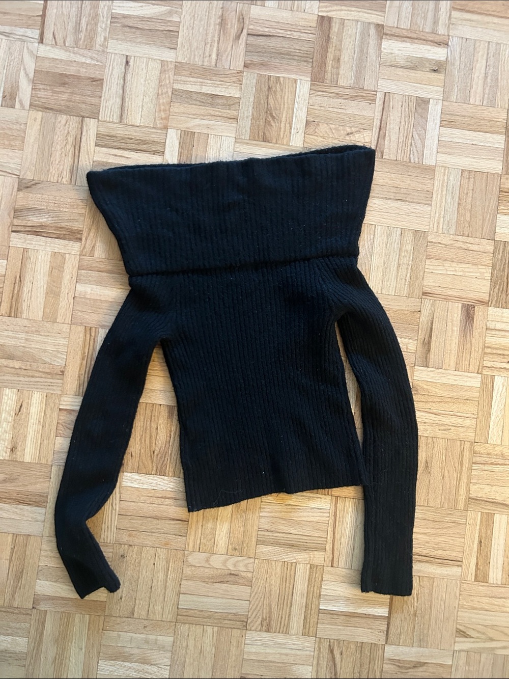 Off-Shoulder Ribbed Black Women's Sweater
